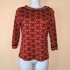 LOFT Red and Black Geometric Blouse